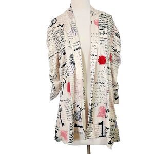 Lily by Firmiana Open Front Skeleton Key Vintage Print Cardigan Size XL Stretch
